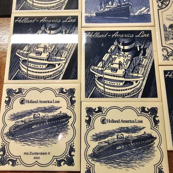 Vintage Holland America Line Ceramic & Cork Beverage Coaster Sail Ship w/ Box - Picture 3 of 9